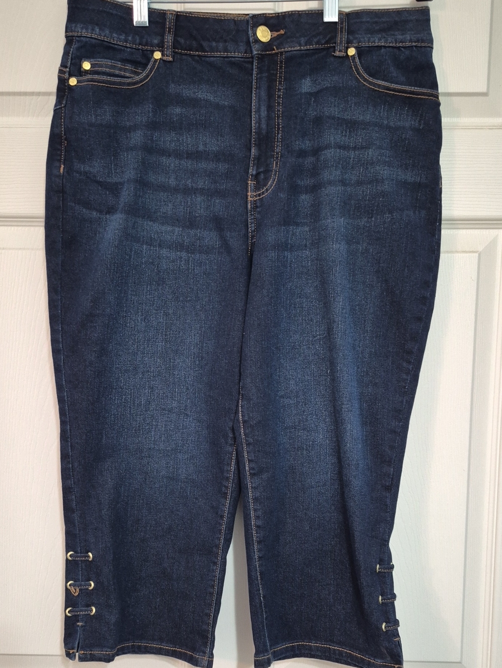 Cato Dark Indigo Crop Denium with Design.